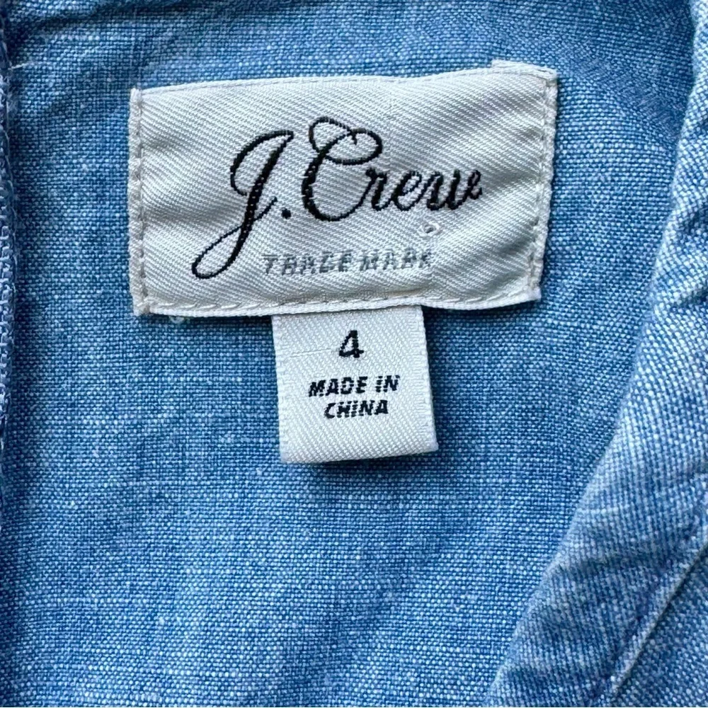 J.Crew Edie Chambray Ruffle Shift Cotton Yoke Dress –With Pockets -‎  Size 4